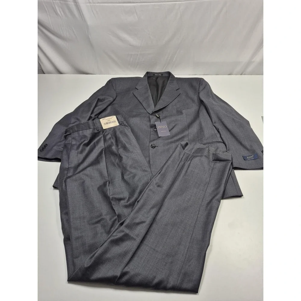 ZINO Suit Mens 52 Gray Wool Super 120s 2 Piece 47x36 Milan Italy NWT FLAW
